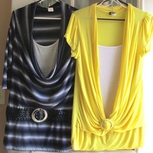2 Buckle Cinched Waist Tops by Deb Junior 1X